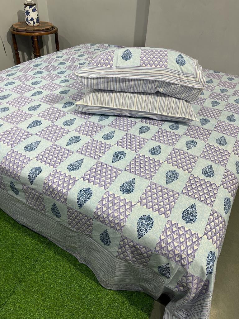 Premium Pure Cotton Super King Size Bedsheet 108×108 with 2 Pillow Covers | Colour Fast South Cotton Bedsheet | House Of The Handblock