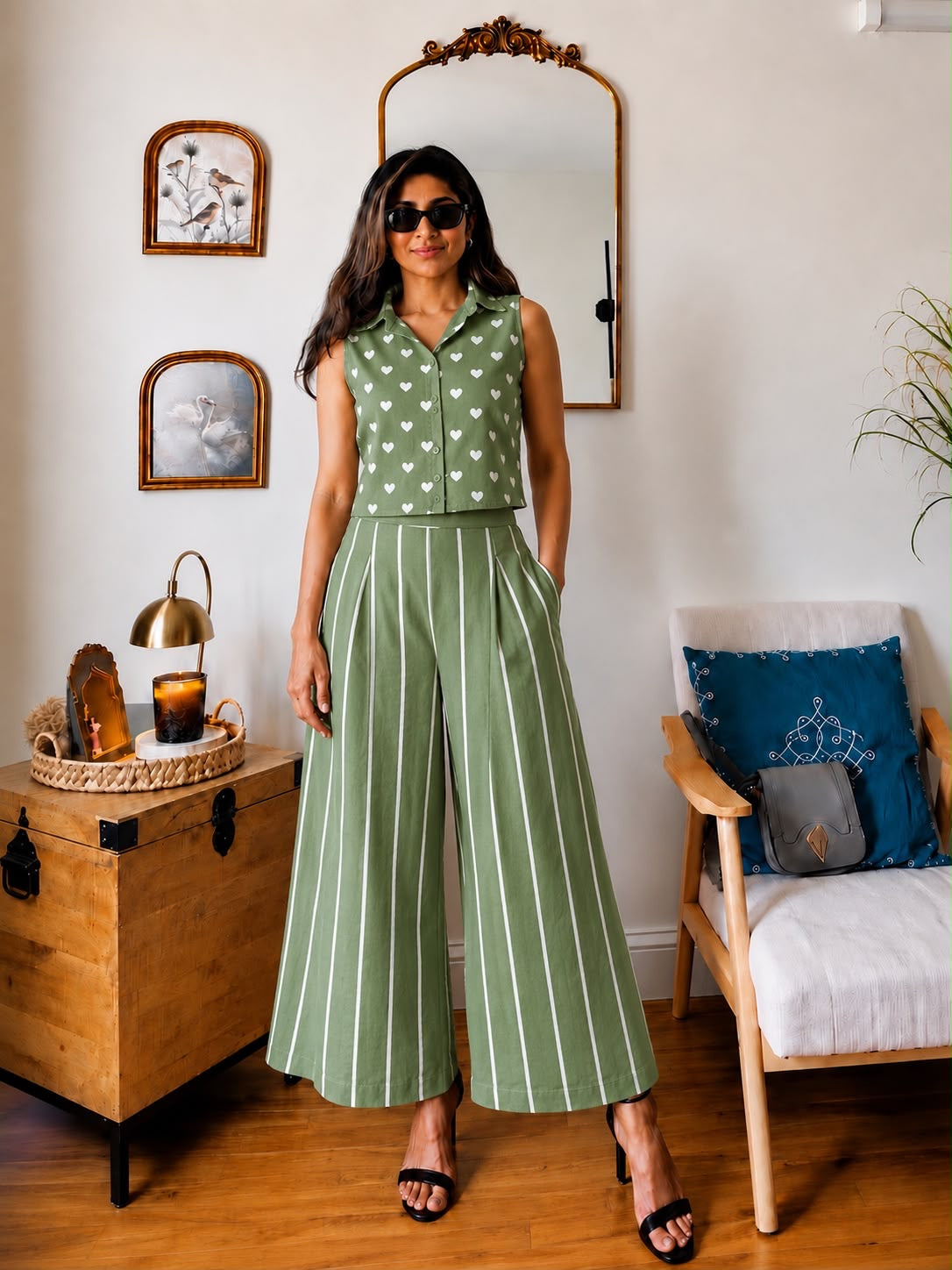 Trending Hand Block Printed Cotton Co-Ord Set | Crop Top with Professional Pant | Pure Cotton | Natural Dyes | Customizable | Sizes XS–8XL | House Of The Handblock