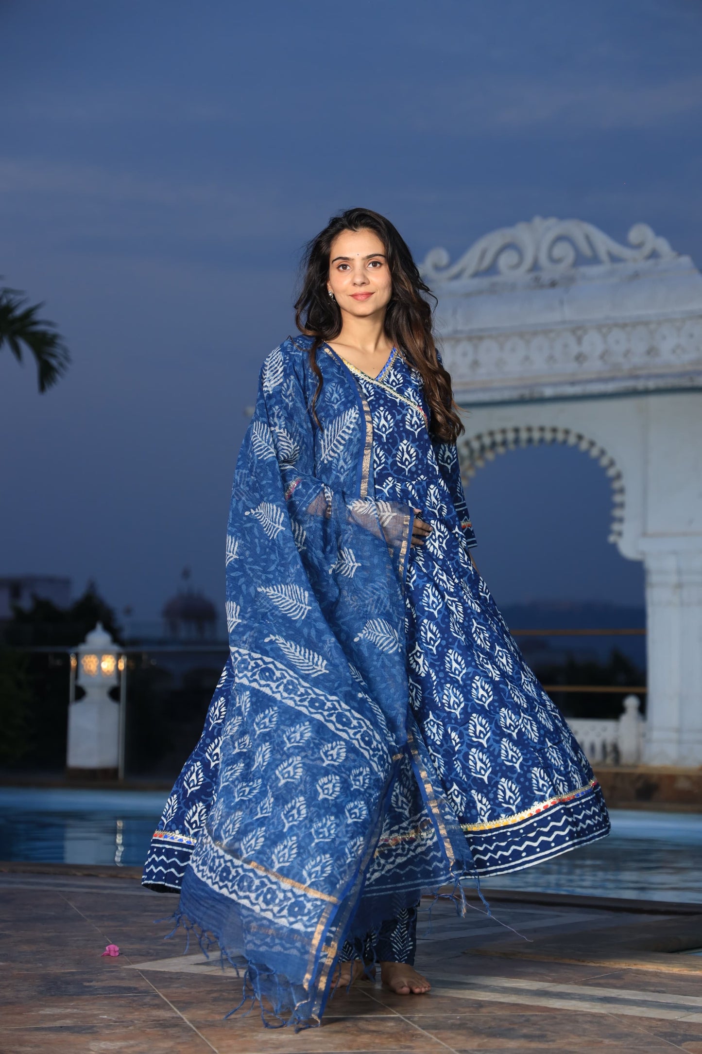 GI Tagged Handblock Printed Pure Cotton long Anarkali 3-Piece Set – Premium Quality 60x60 Fabric