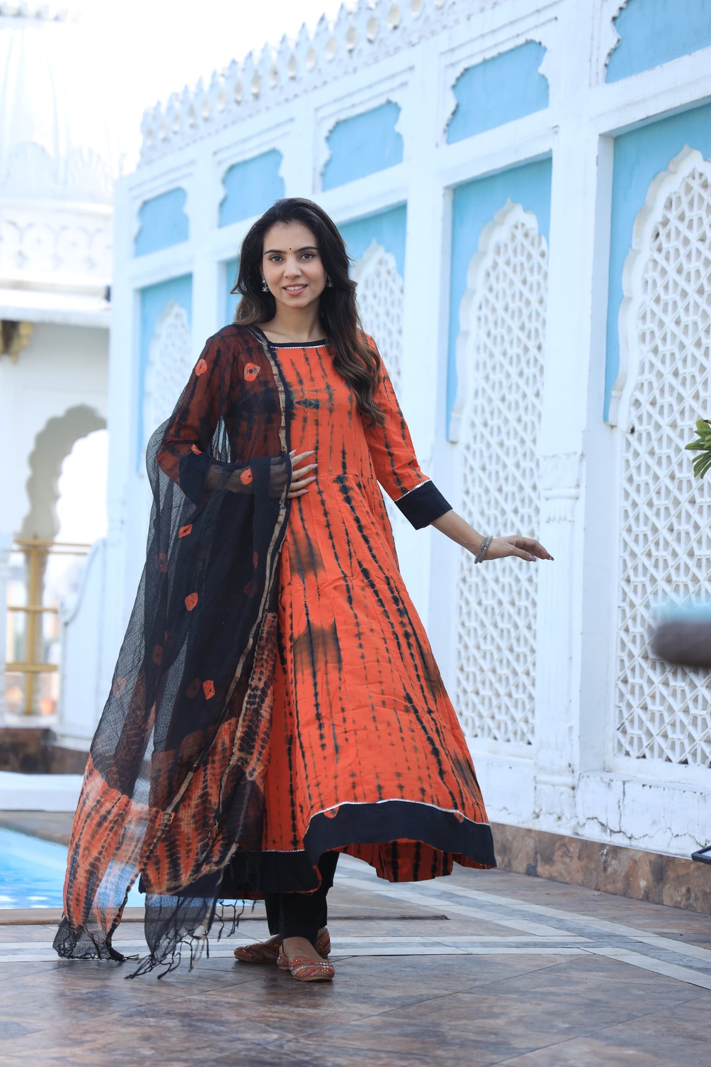 GI Tagged Handblock Printed Pure Cotton long Anarkali 3-Piece Set – Premium Quality 60x60 Fabric