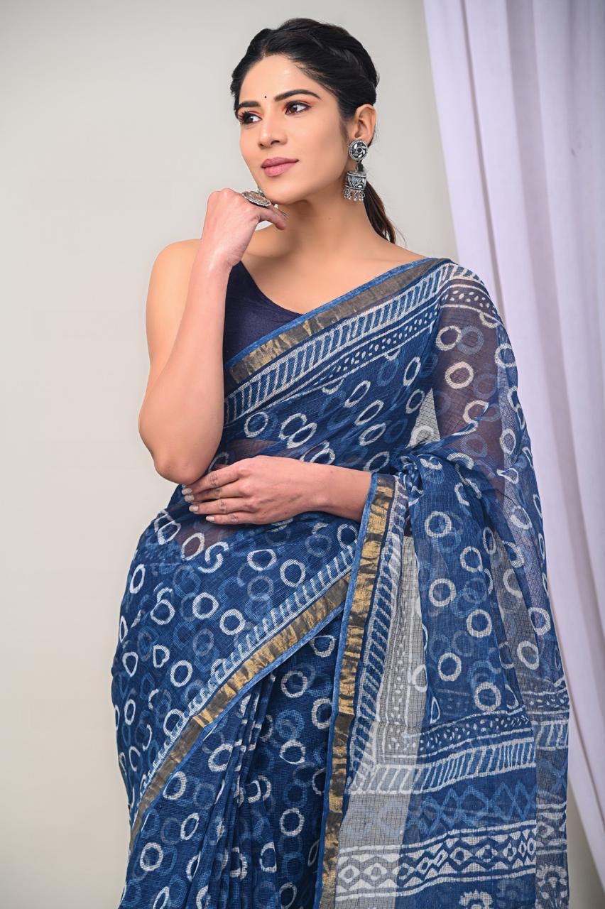 Pure Hand Block Printed Kota Doriya Saree with Blouse | Authentic Handcrafted Cotton Saree | House of the Handblock Jaipur