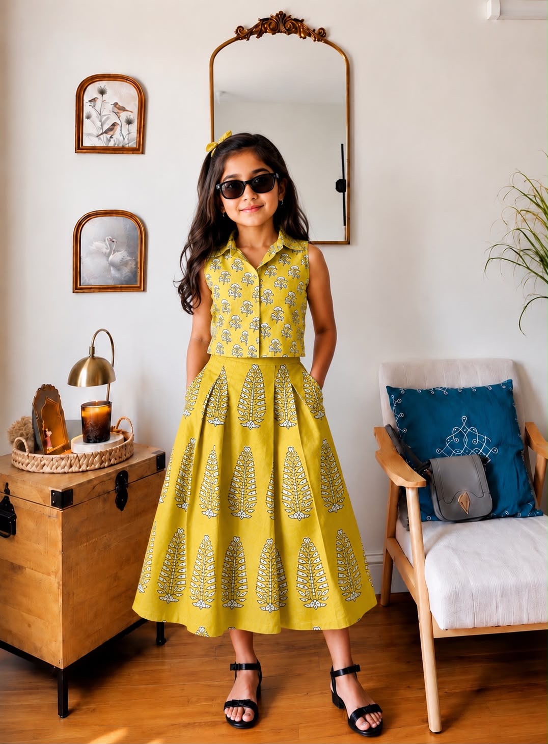 Trending Hand Block Printed Crop Top with Skirt Corset Set for Kids | Natural Cotton | Infant to 14 Years | Skin-Friendly | Customization Available | House Of The Handblock