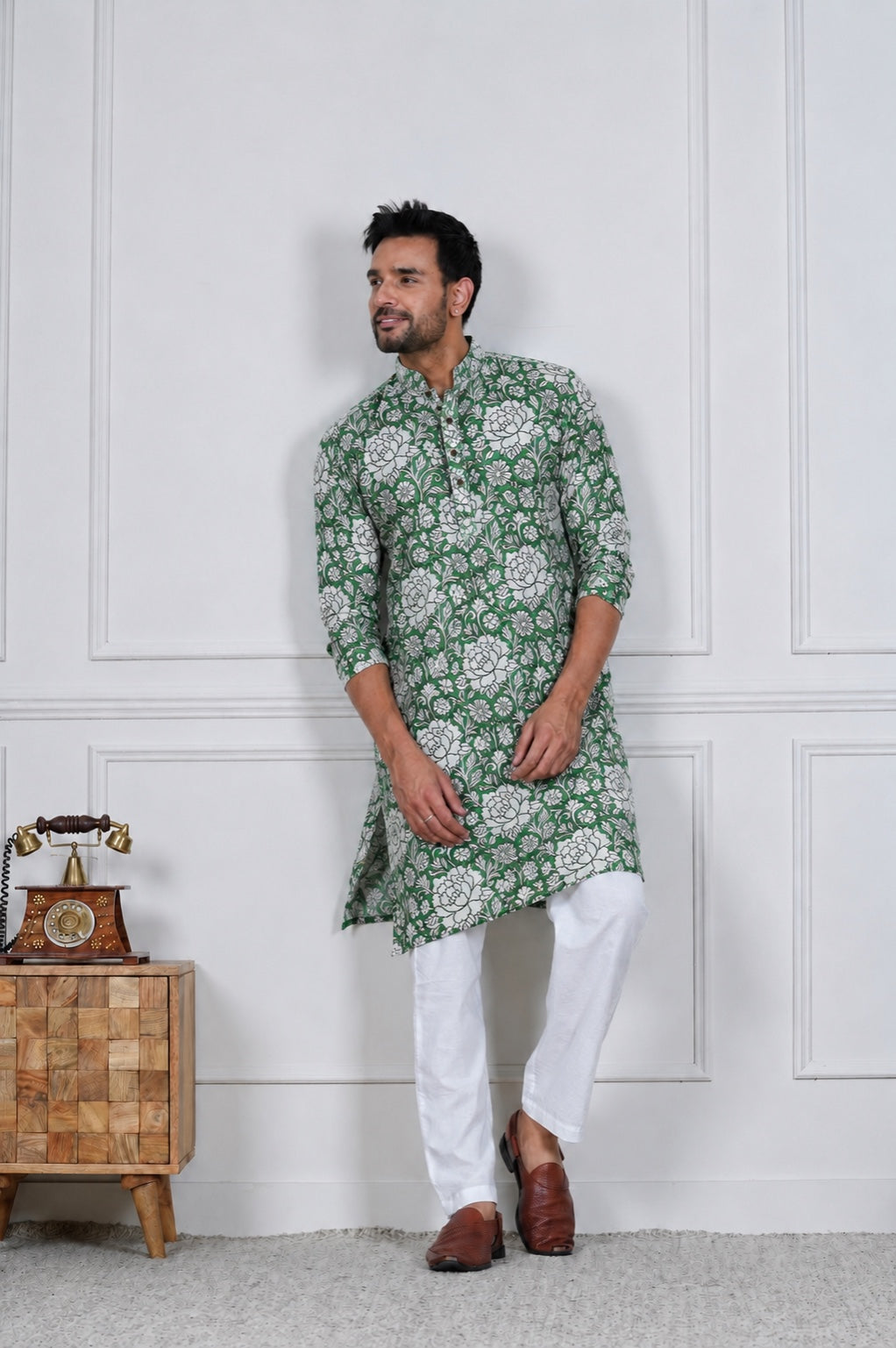 Traditional Bagru Hand Block Printed Men’s Cotton Long Kurta – Pure Cotton | House of the Handblock Jaipur