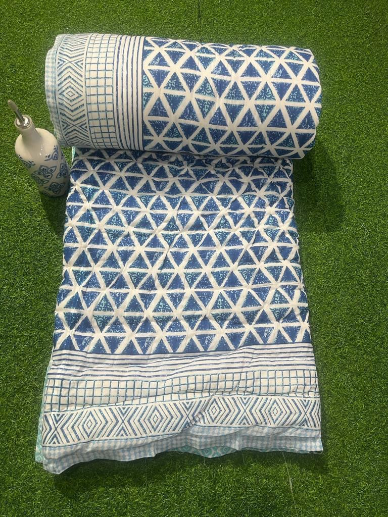 Premium Jaipuri Hand Block Printed Cotton Quilt (Rajai) | Reversible King Size Double Bed Quilt | 90x108 Inches | House Of The Handblock