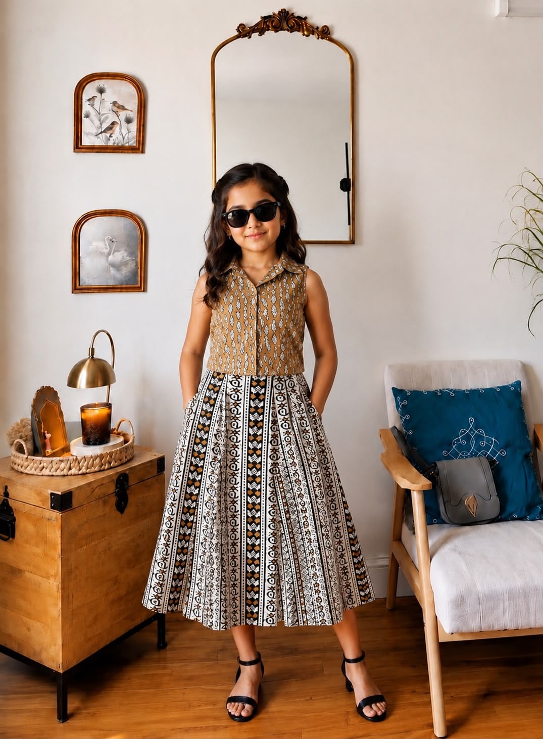 Trending Hand Block Printed Crop Top with Skirt Corset Set for Kids | Natural Cotton | Infant to 14 Years | Skin-Friendly | Customization Available | House Of The Handblock