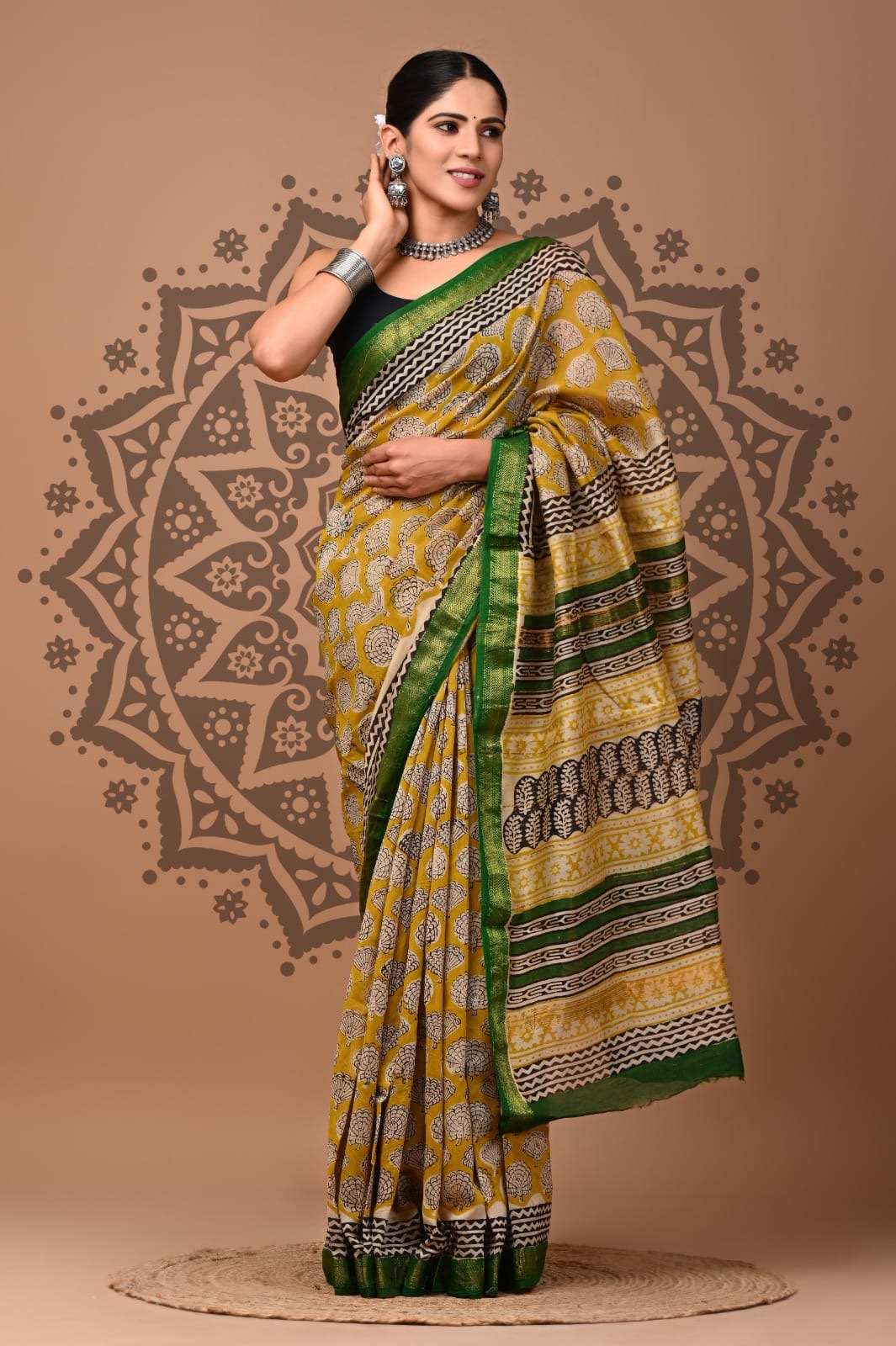 Maheshwari Silk Hand Block Printed Saree – Traditional Rajasthani Handcrafted Saree | House of the Handblock Jaipur