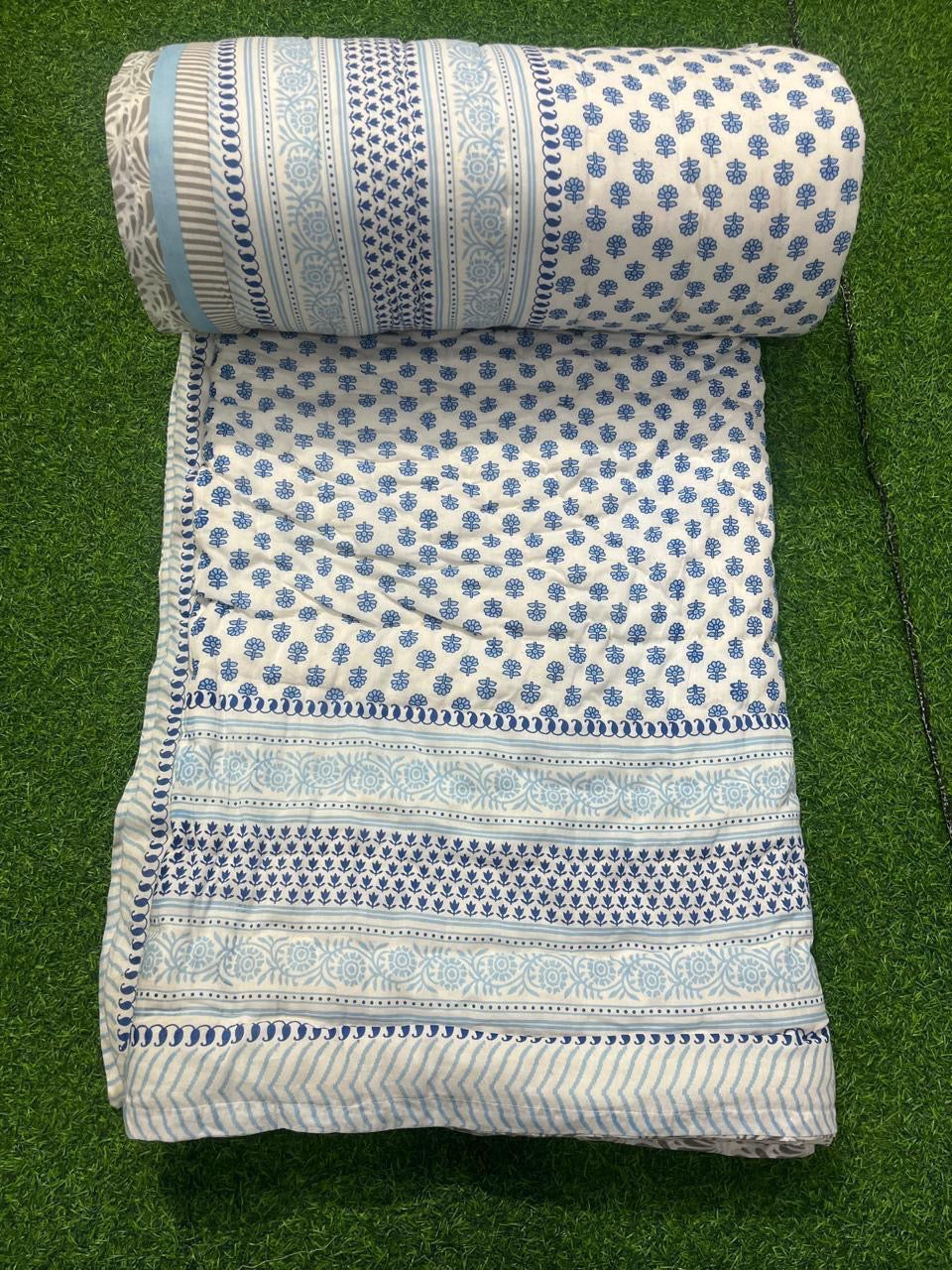 Premium Jaipuri Hand Block Printed Cotton Quilt (Rajai) | Reversible King Size Double Bed Quilt | 90x108 Inches | House Of The Handblock