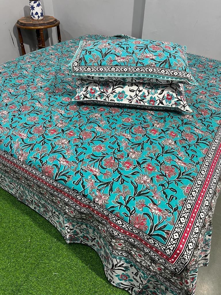 Premium Pure Cotton Super King Size Bedsheet 108×108 with 2 Pillow Covers | Colour Fast South Cotton Bedsheet | House Of The Handblock