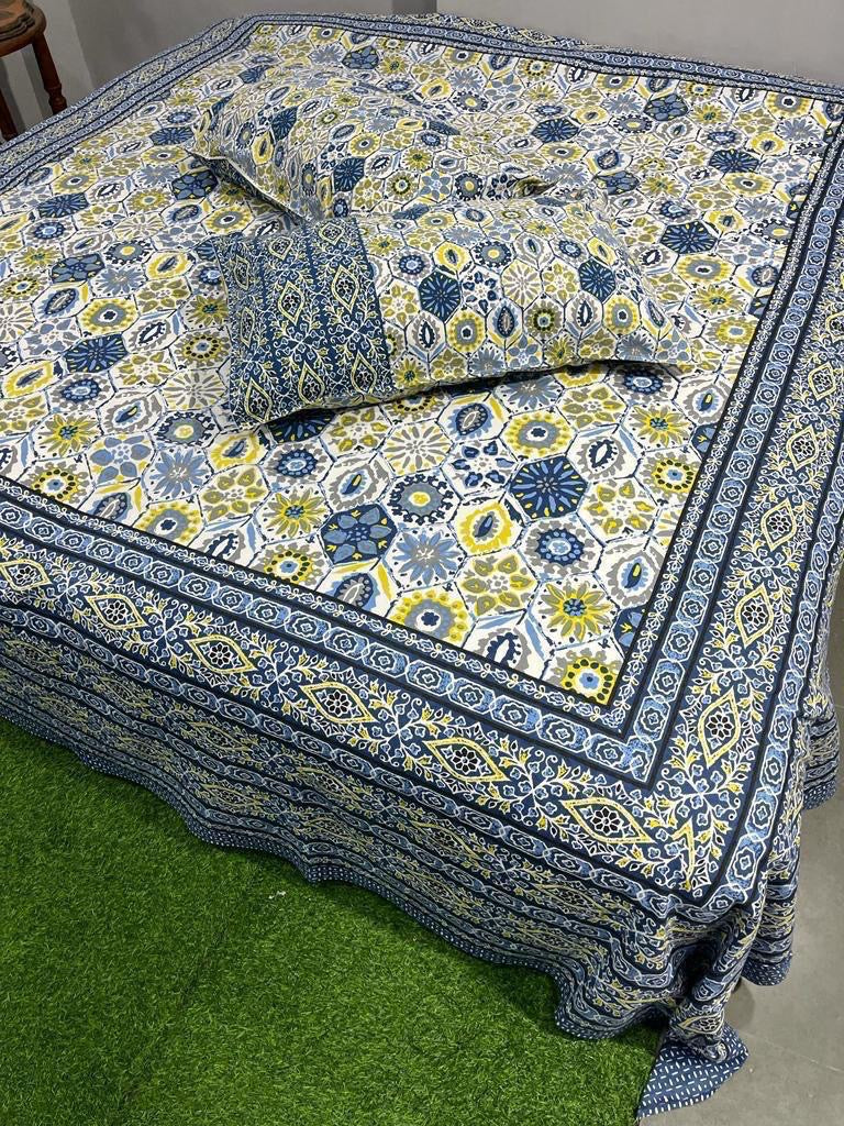Premium Pure Cotton Super King Size Bedsheet 108×108 with 2 Pillow Covers | Colour Fast South Cotton Bedsheet | House Of The Handblock