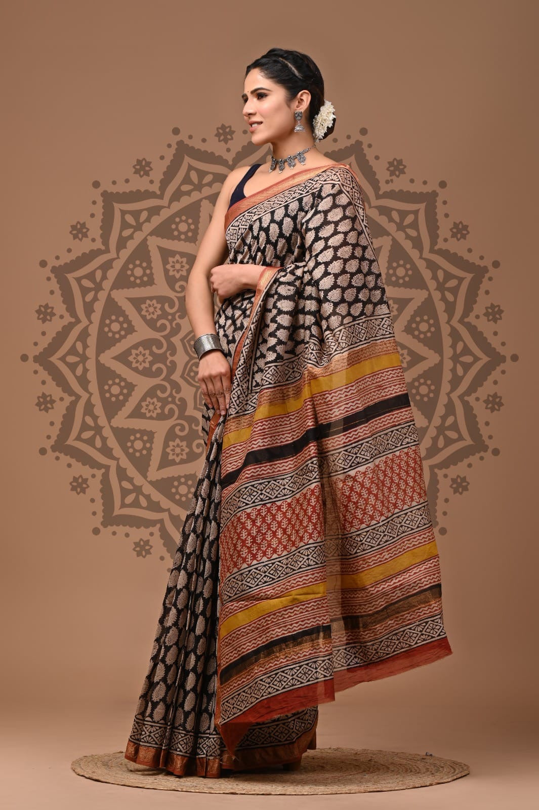 Maheshwari Silk Hand Block Printed Saree – Traditional Rajasthani Handcrafted Saree | House of the Handblock Jaipur