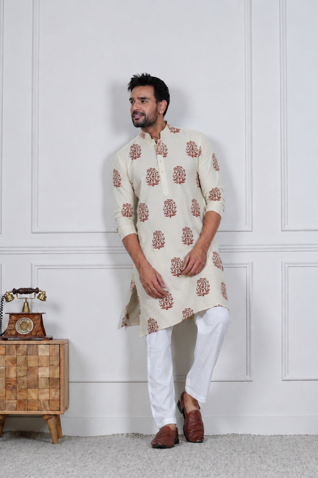 Traditional Bagru Hand Block Printed Men’s Cotton Long Kurta – Pure Cotton | House of the Handblock Jaipur