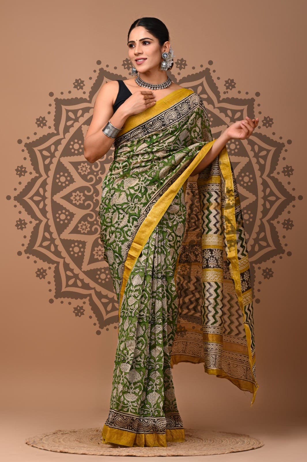 Maheshwari Silk Hand Block Printed Saree – Traditional Rajasthani Handcrafted Saree | House of the Handblock Jaipur