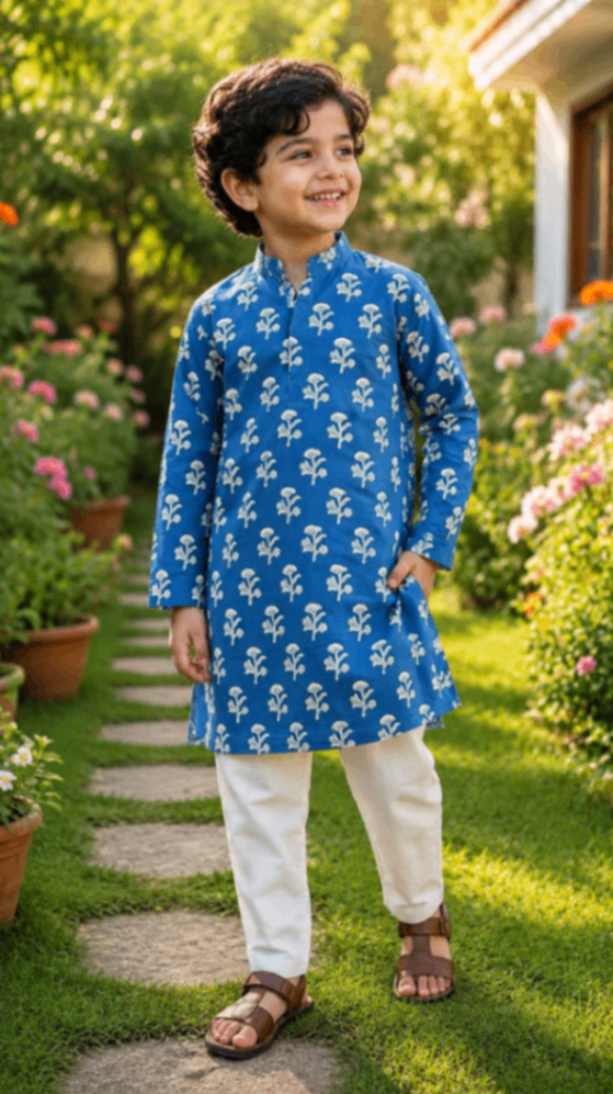 House Of The Handblock Pure Cotton Handblock Printed Kids Kurta | Natural Dye Ethnic Wear | Infant to 15 Years | Perfect Fit | Kurta Only