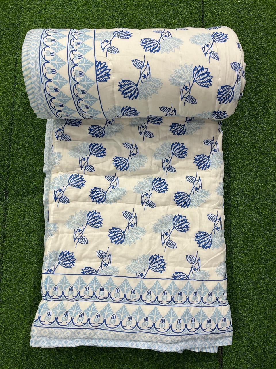 Premium Jaipuri Hand Block Printed Cotton Quilt (Rajai) | Reversible King Size Double Bed Quilt | 90x108 Inches | House Of The Handblock