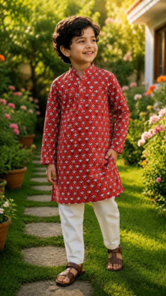 House Of The Handblock Pure Cotton Handblock Printed Kids Kurta | Natural Dye Ethnic Wear | Infant to 15 Years | Perfect Fit | Kurta Only