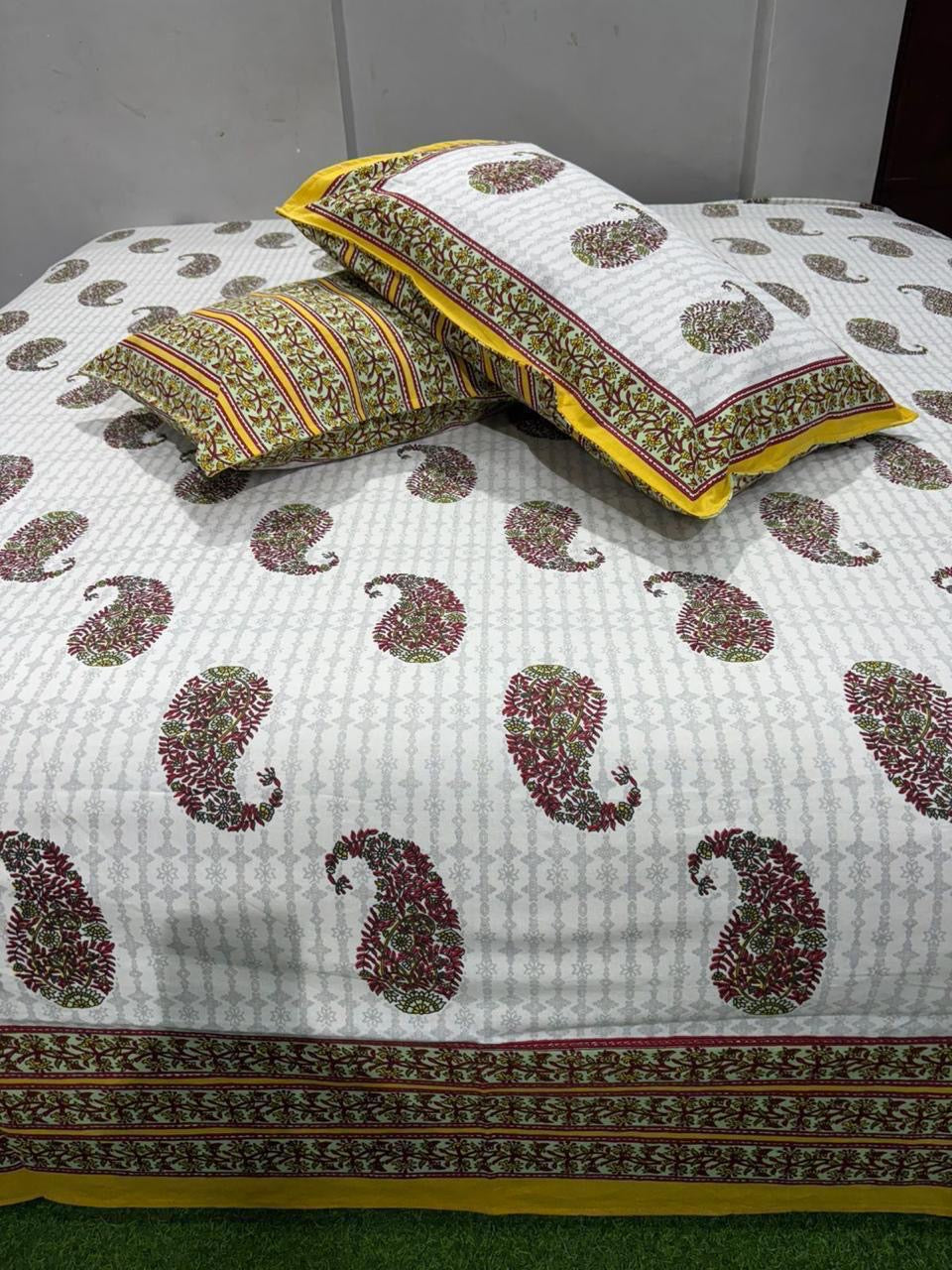 Premium Pure Cotton Super King Size Bedsheet 108×108 with 2 Pillow Covers | Colour Fast South Cotton Bedsheet | House Of The Handblock