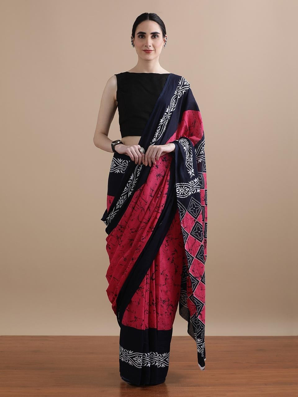 Pure Cotton Mul Mul Printed Saree with Blouse | Soft Handblock Style Saree | House of The Handblock