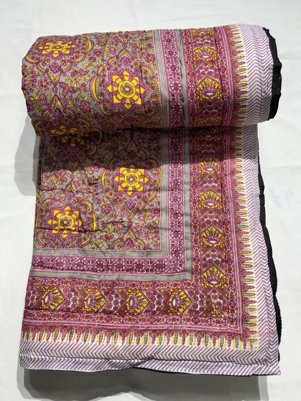 Premium Jaipuri Hand Block Printed Cotton Quilt (Rajai) | Reversible King Size Double Bed Quilt | 90x108 Inches | House Of The Handblock