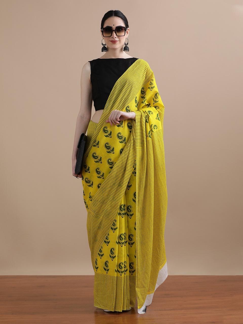 Pure Cotton Mul Mul Printed Saree with Blouse | Soft Handblock Style Saree | House of The Handblock