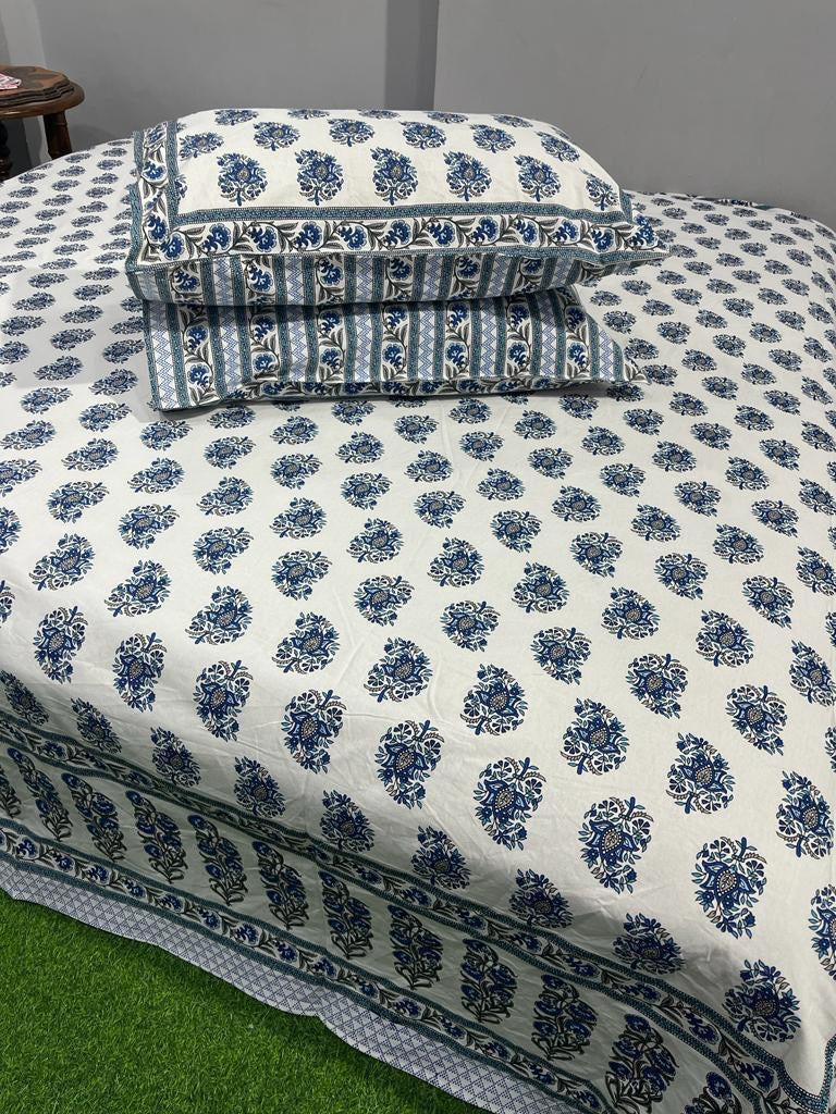 Premium Pure Cotton Super King Size Bedsheet 108×108 with 2 Pillow Covers | Colour Fast South Cotton Bedsheet | House Of The Handblock