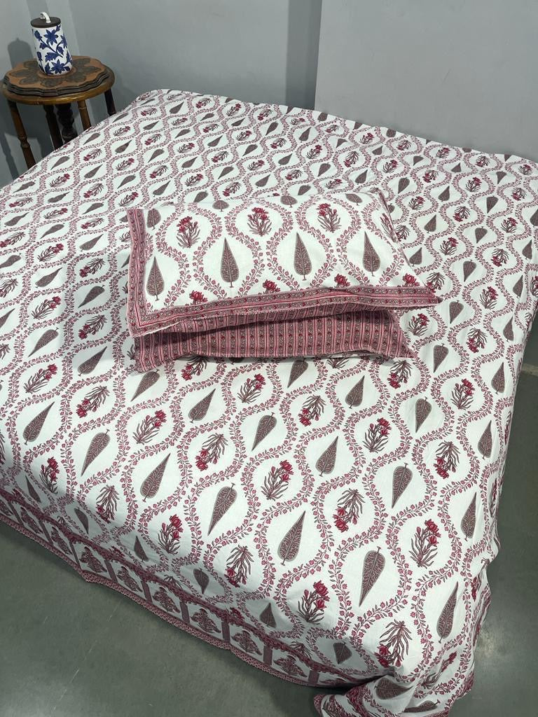 Premium Pure Cotton Super King Size Bedsheet 108×108 with 2 Pillow Covers | Colour Fast South Cotton Bedsheet | House Of The Handblock