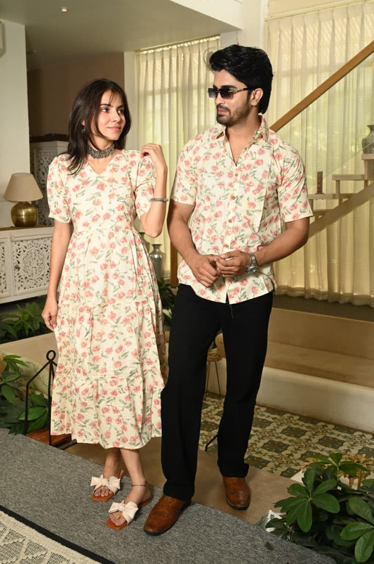 Couple Dress Set – Hand Block Printed Men’s Cotton Shirt & Women’s Midi Dress | House of the HandblocK