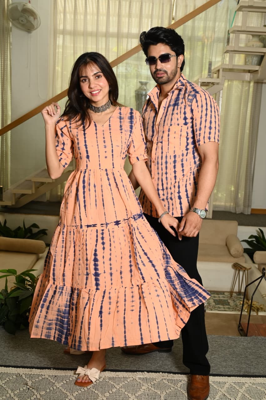 Couple Dress Set – Hand Block Printed Men’s Cotton Shirt & Women’s Midi Dress | House of the HandblocK