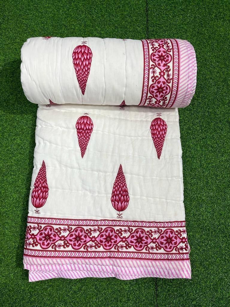 Premium Jaipuri Hand Block Printed Cotton Quilt (Rajai) | Reversible King Size Double Bed Quilt | 90x108 Inches | House Of The Handblock