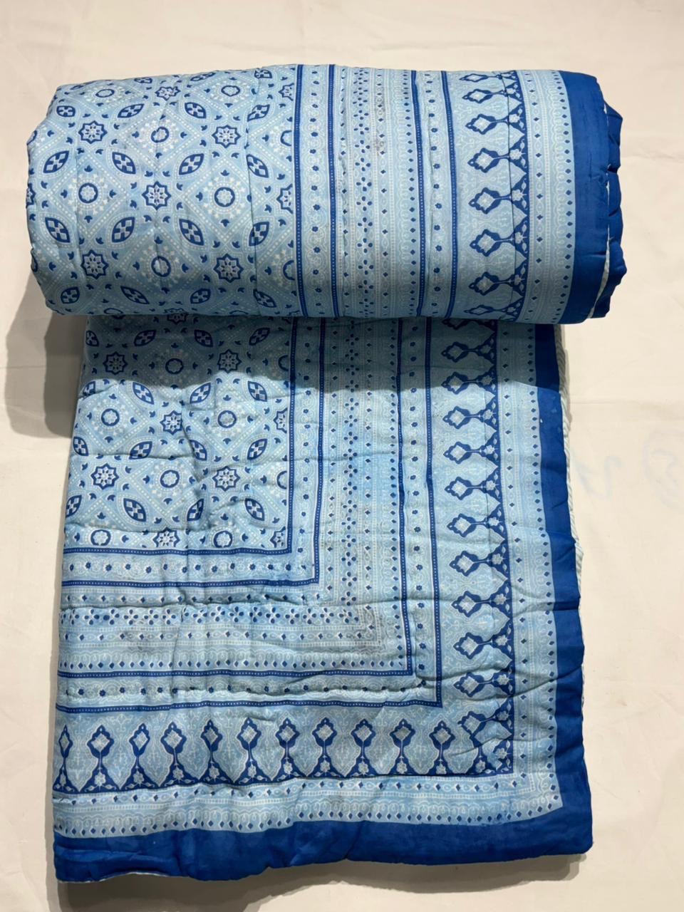 Premium Jaipuri Hand Block Printed Cotton Quilt (Rajai) | Reversible King Size Double Bed Quilt | 90x108 Inches | House Of The Handblock