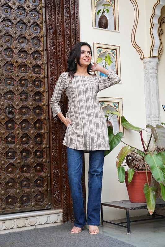 Women's Short Handblock Kurti – Pure Cotton | Jaipur Print