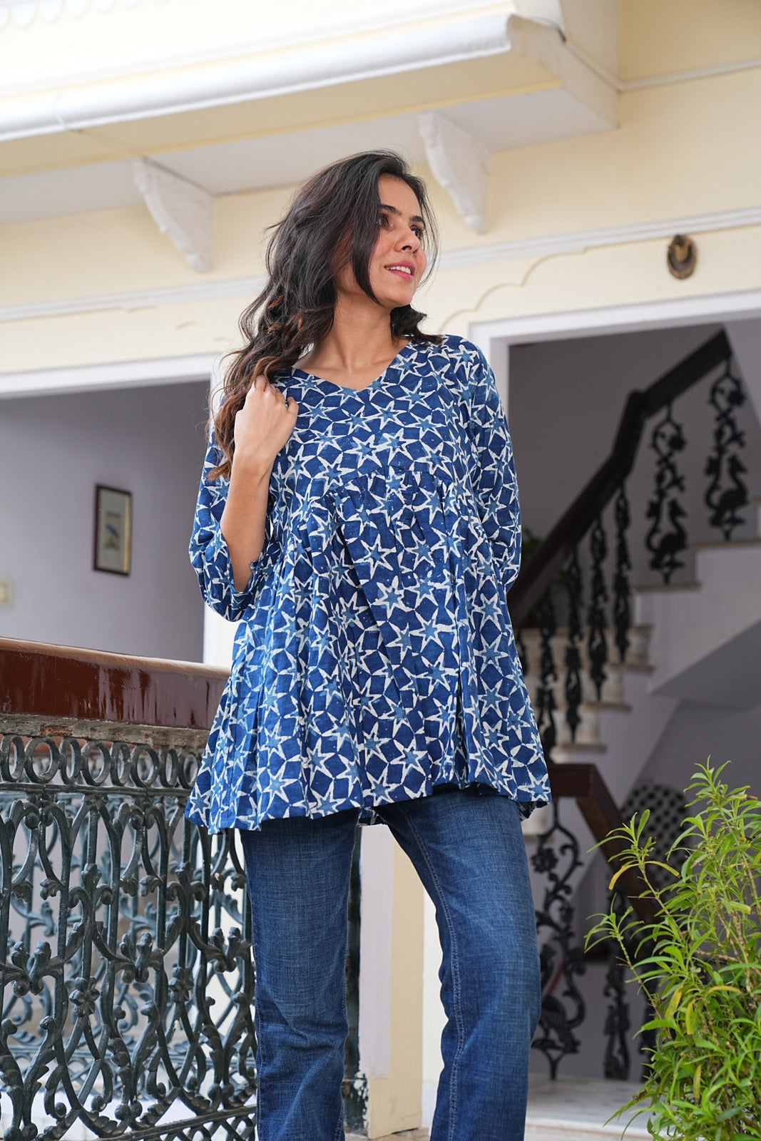 INDIGO Women's Handblock Cotton Peplum Top – Short Tunic Kurti | Eco-Friendly Fashion
