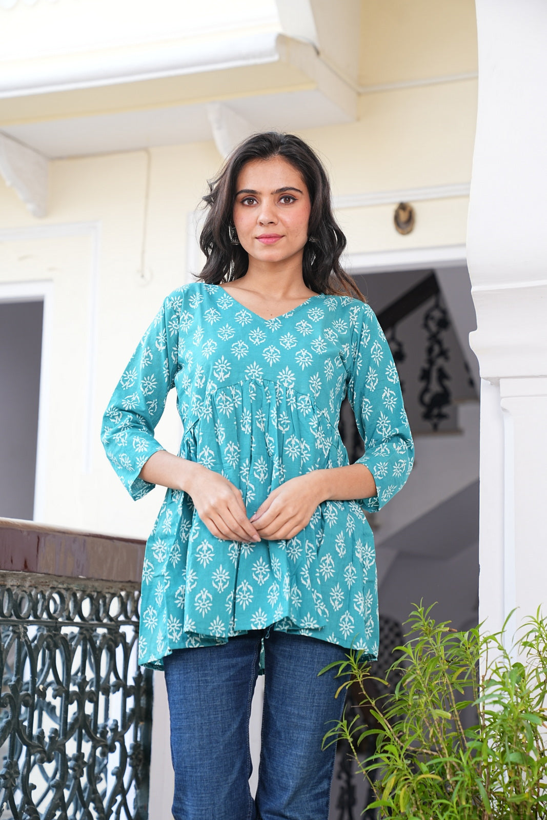 Women's Handblock Cotton Peplum Top – Short Tunic Kurti | Eco-Friendly Fashion