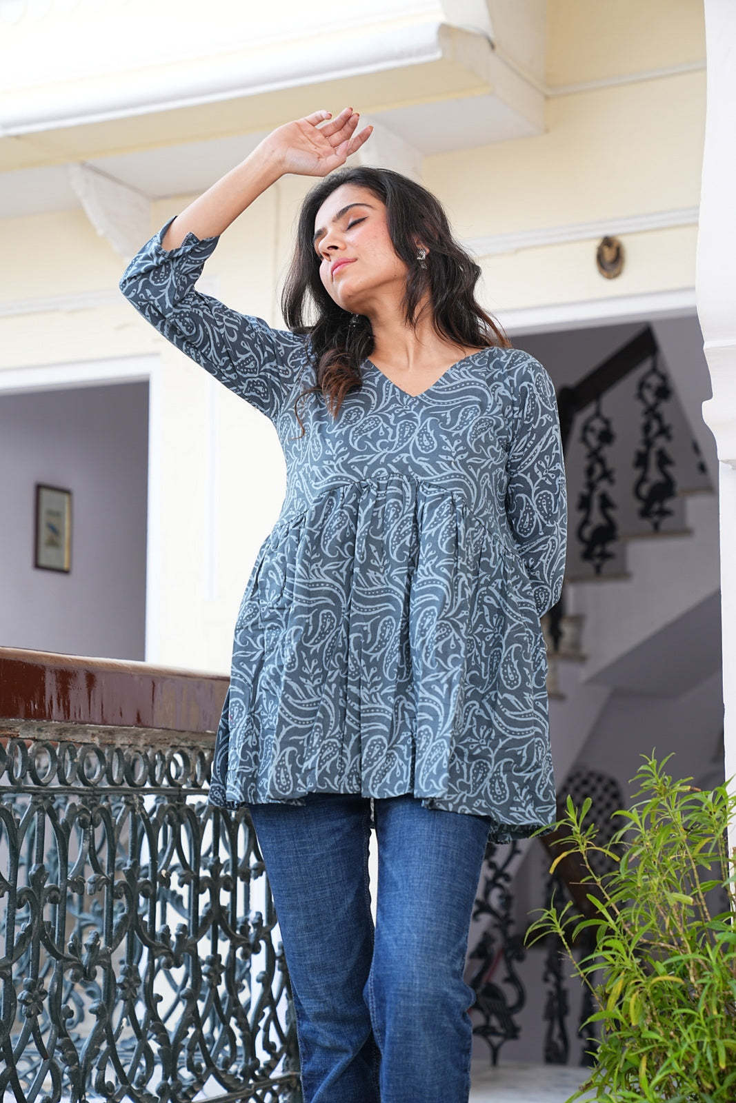 Women's Handblock Cotton Peplum Top – Short Tunic Kurti | Eco-Friendly Fashion