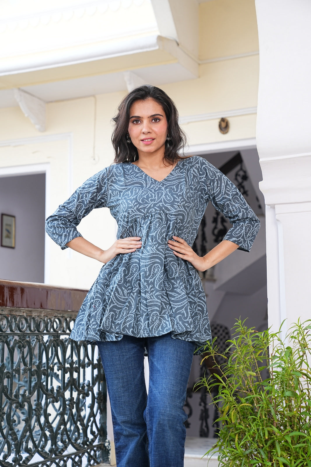 Women's Handblock Cotton Peplum Top – Short Tunic Kurti | Eco-Friendly Fashion
