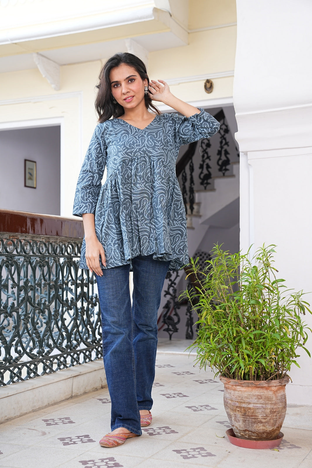 Women's Handblock Cotton Peplum Top – Short Tunic Kurti | Eco-Friendly Fashion