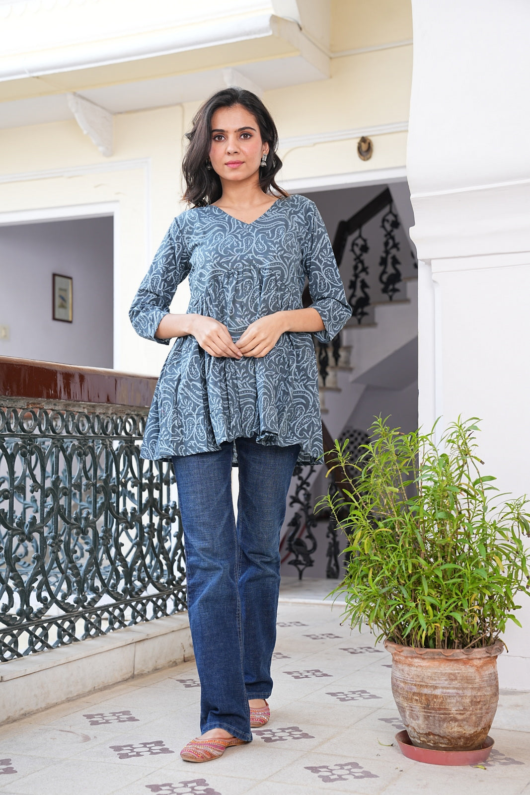 Women's Handblock Cotton Peplum Top – Short Tunic Kurti | Eco-Friendly Fashion