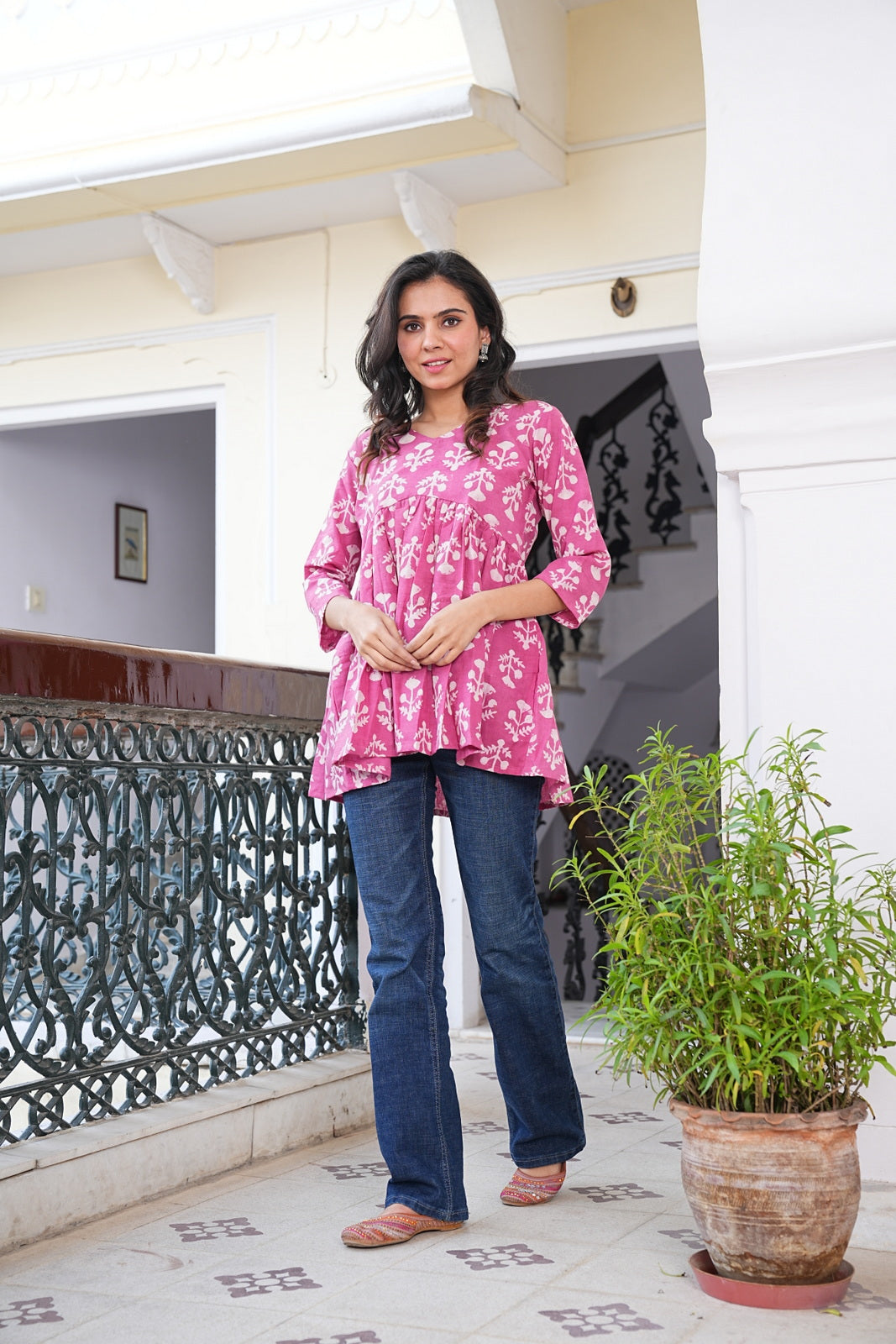 Women's Handblock Cotton Peplum Top – Short Tunic Kurti | Eco-Friendly Fashion