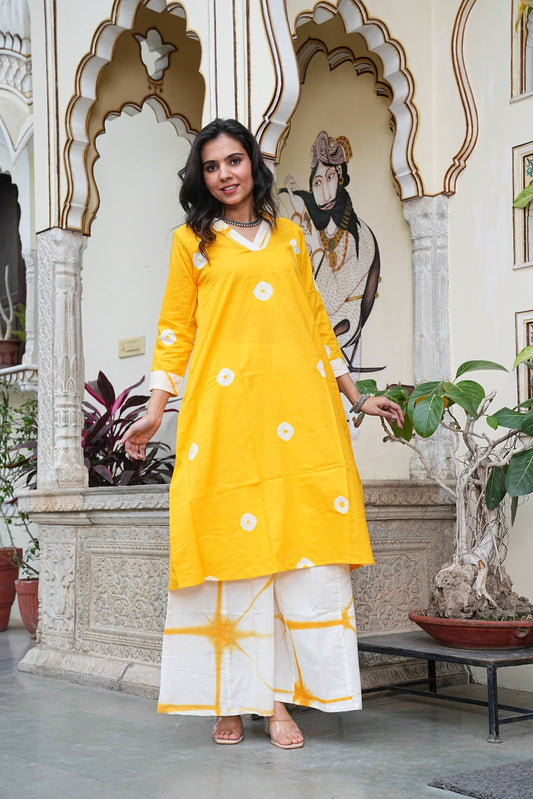Yellow Bagru Handblock Printed Cotton Plazo Set – Earthy Elegance by House of the Handblock