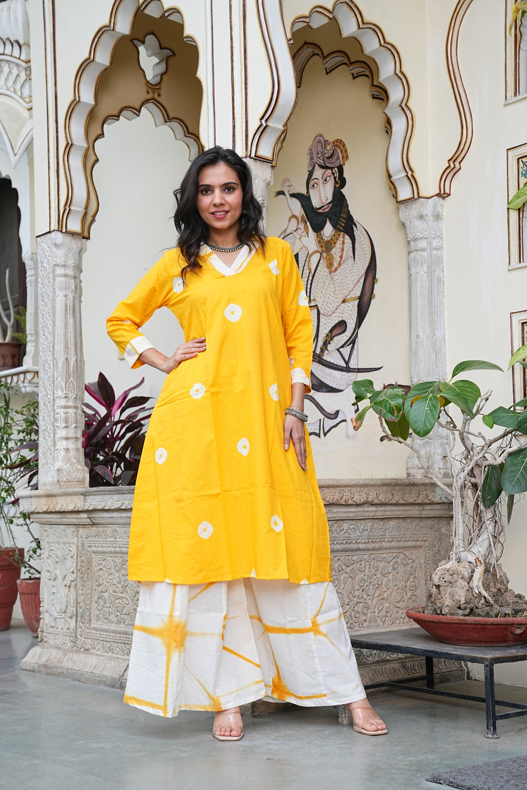 Yellow Bagru Handblock Printed Cotton Plazo Set – Earthy Elegance by House of the Handblock
