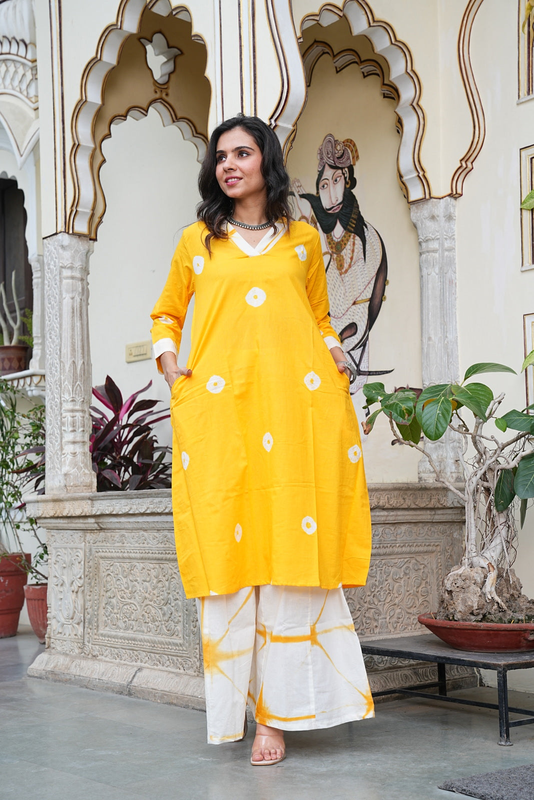 Yellow Bagru Handblock Printed Cotton Plazo Set – Earthy Elegance by House of the Handblock