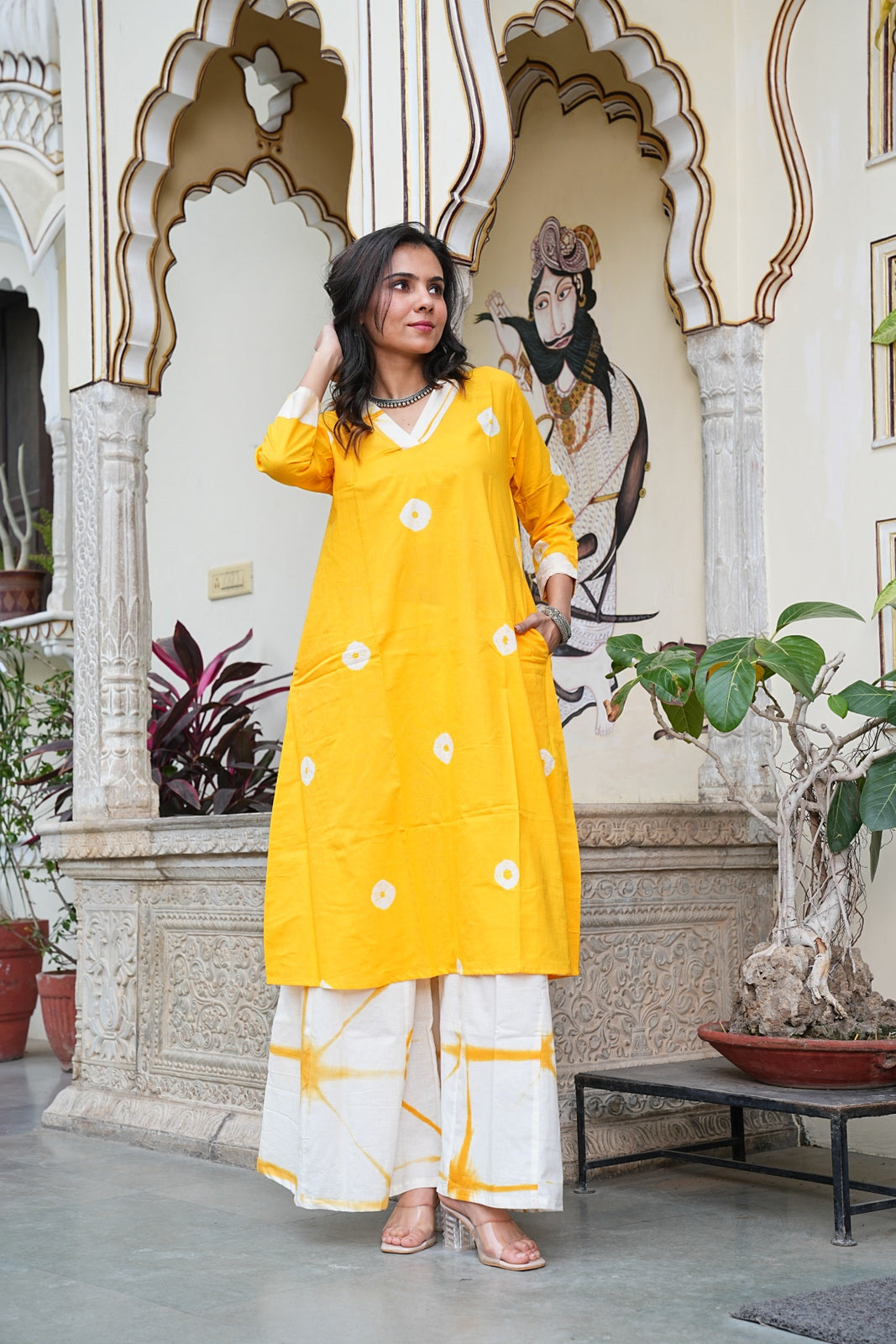Yellow Bagru Handblock Printed Cotton Plazo Set – Earthy Elegance by House of the Handblock