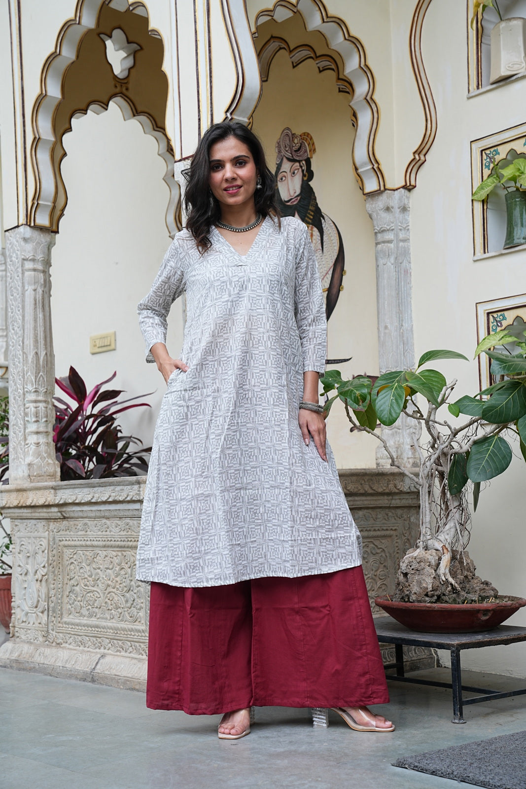WHITE Handblock Printed Cotton Plazo Set – Earthy Elegance by House of the Handblock