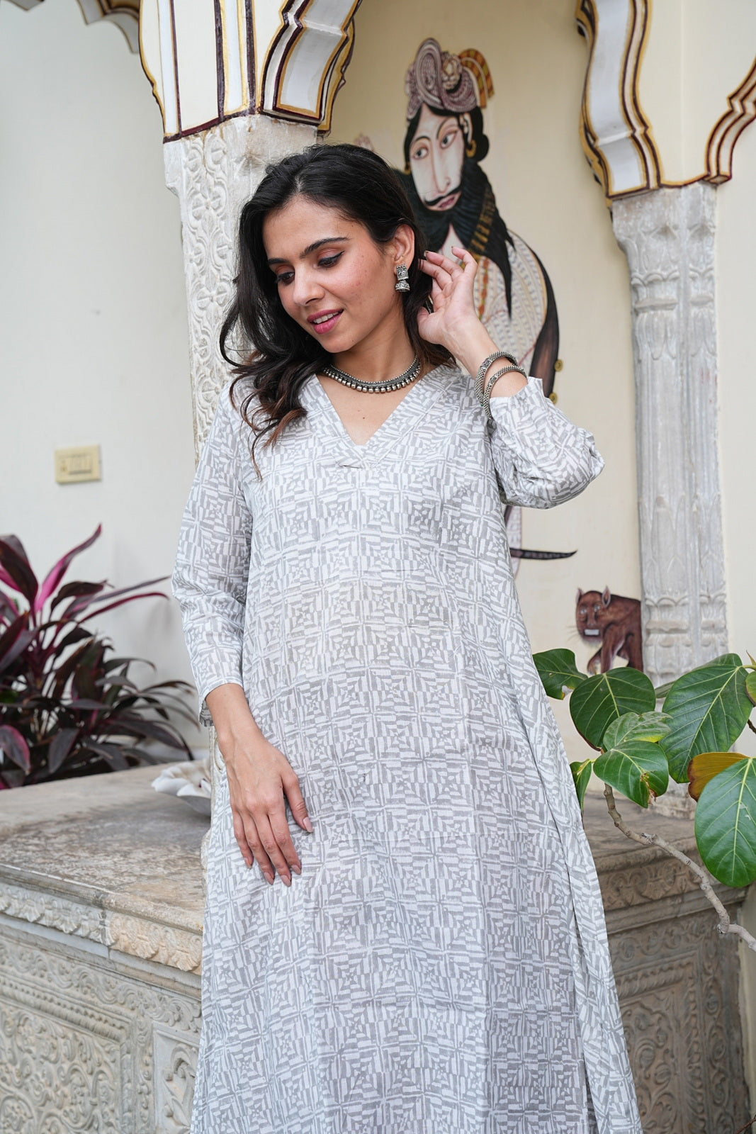 WHITE Handblock Printed Cotton Plazo Set – Earthy Elegance by House of the Handblock