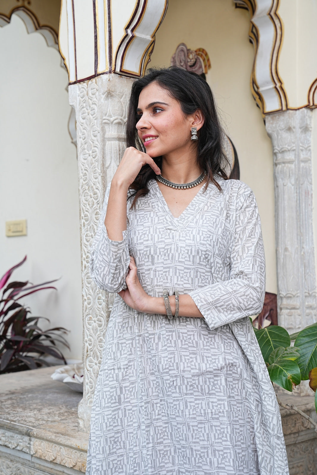 WHITE Handblock Printed Cotton Plazo Set – Earthy Elegance by House of the Handblock