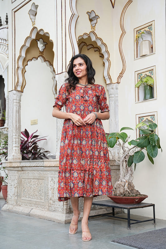 Women's Handblock Bagru Cotton Dress – Stylish & Breathable