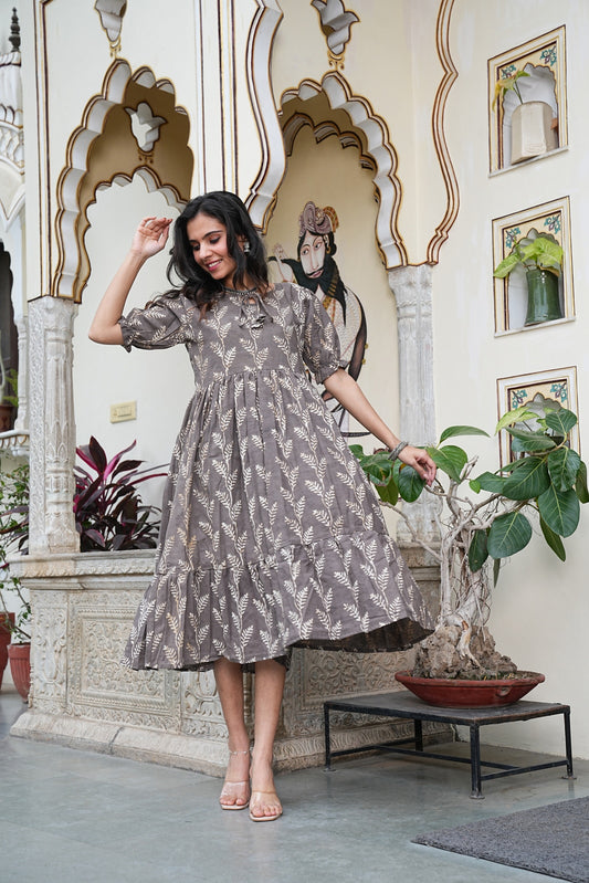 Women's Handblock Bagru Cotton Dress – Stylish & Breathable