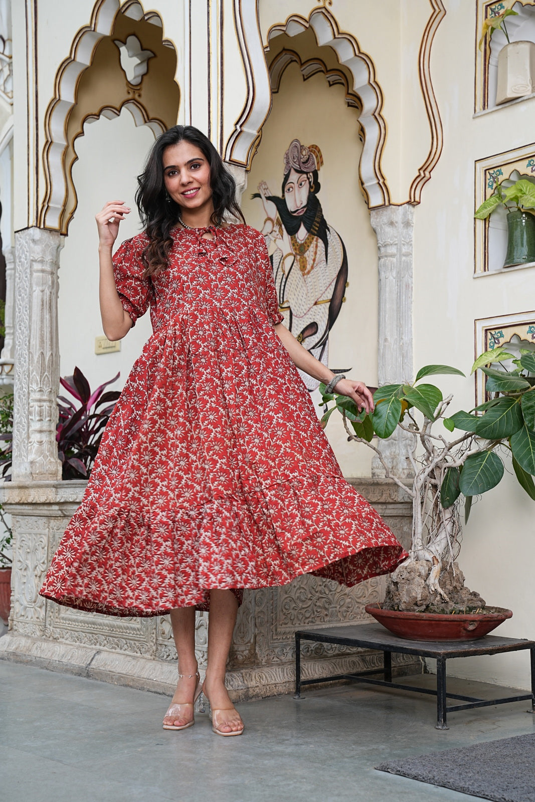 hand block cotton dress Emilia Organic Cotton Hand Block-Print Maxi Dress - Olive & Mustard - PLUS - Organic Clothing