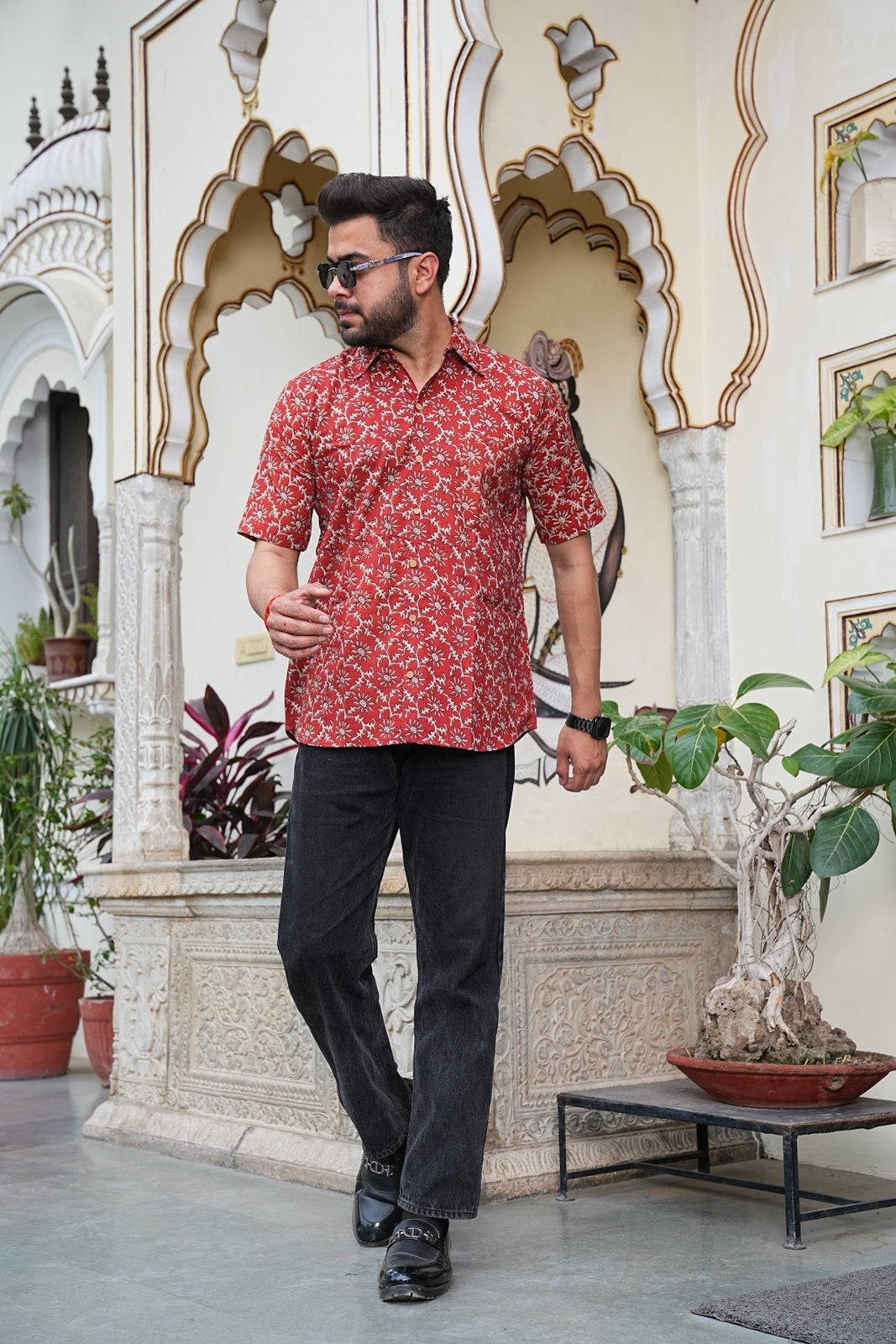 Couple Style Combo – Jaipuri Handblock Cotton Dress & Shirt Set