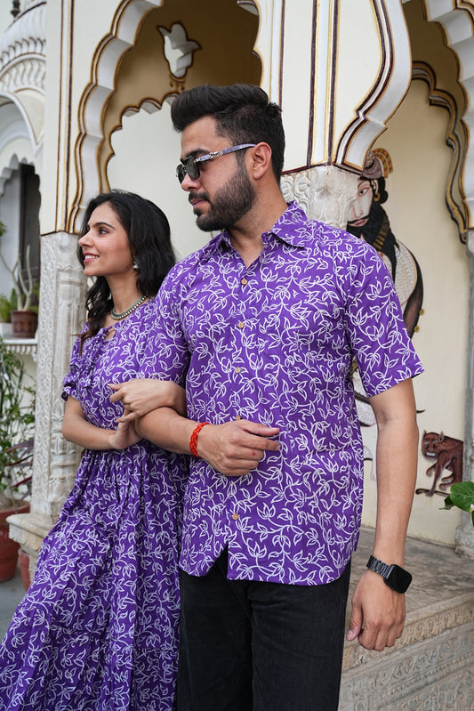 Couple Style Combo – Jaipuri Handblock Cotton Dress & Shirt Set