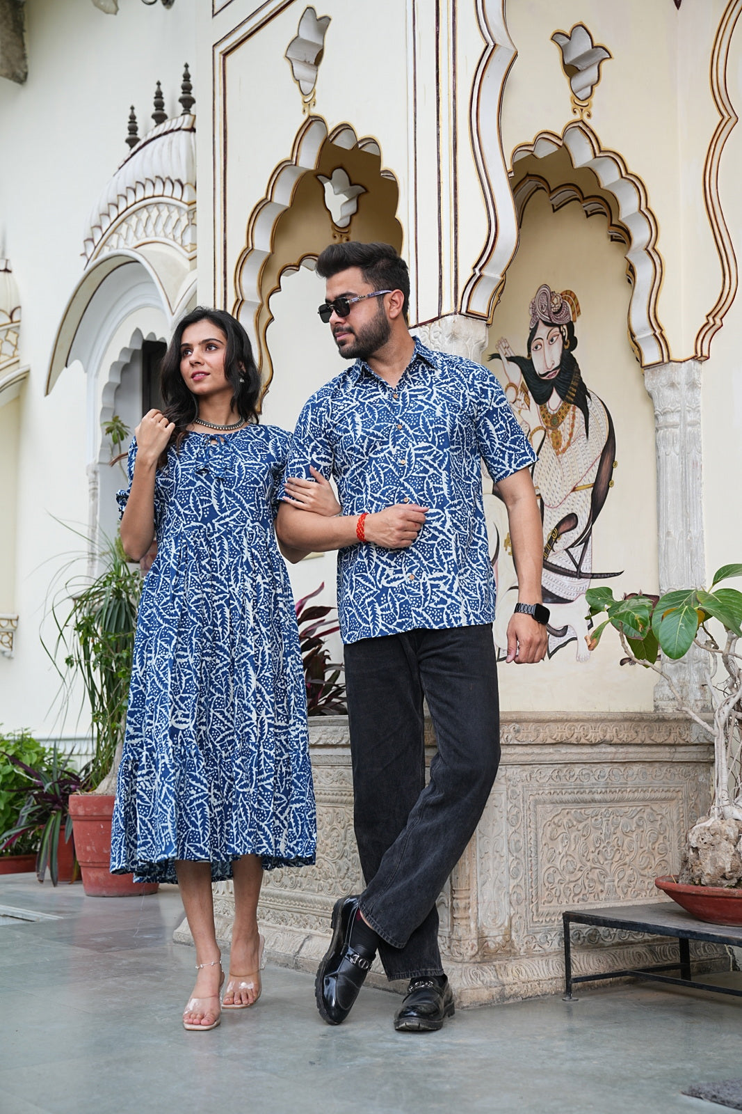 Couple Style Combo Jaipuri Handblock Cotton Dress & Shirt Set XL Couple Style Combo Jaipuri Handblock Cotton Dress & Shirt Set XL